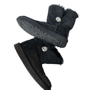 UGG Black Winter Boots with Crystal Button. Good Used Condition. Size 7